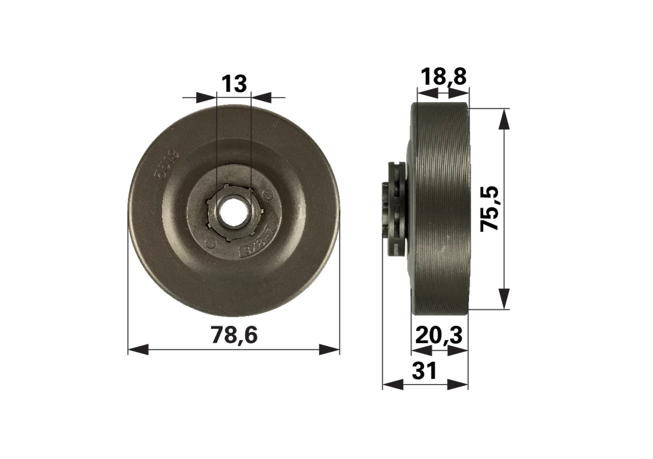 Ringkettenrad T 3/8 Zoll, 7 Zähne, SM 7, Oregon 34162X Oregon