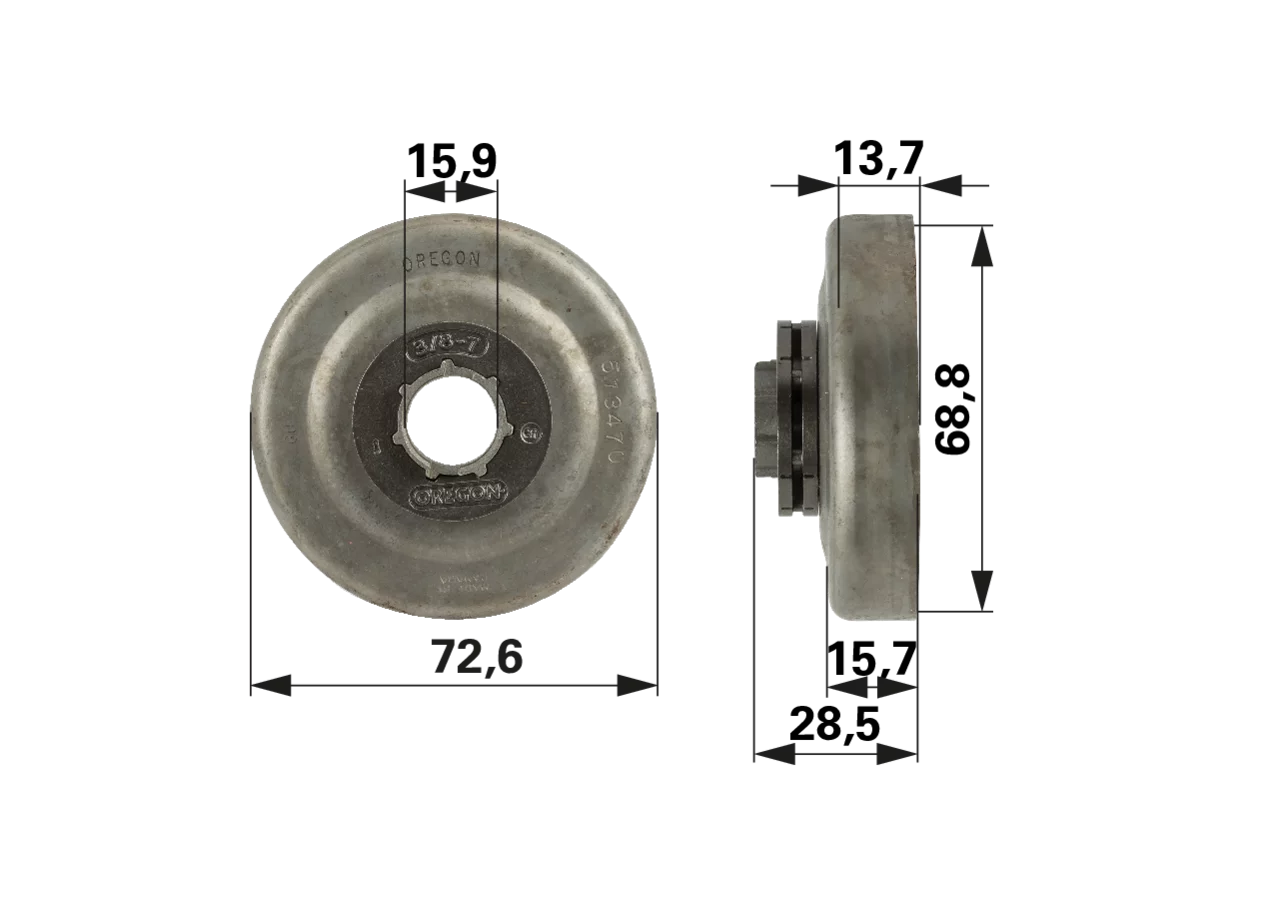 Ringkettenrad T 3/8 Zoll, 7 Zähne, SM 7, Oregon 513470 Oregon