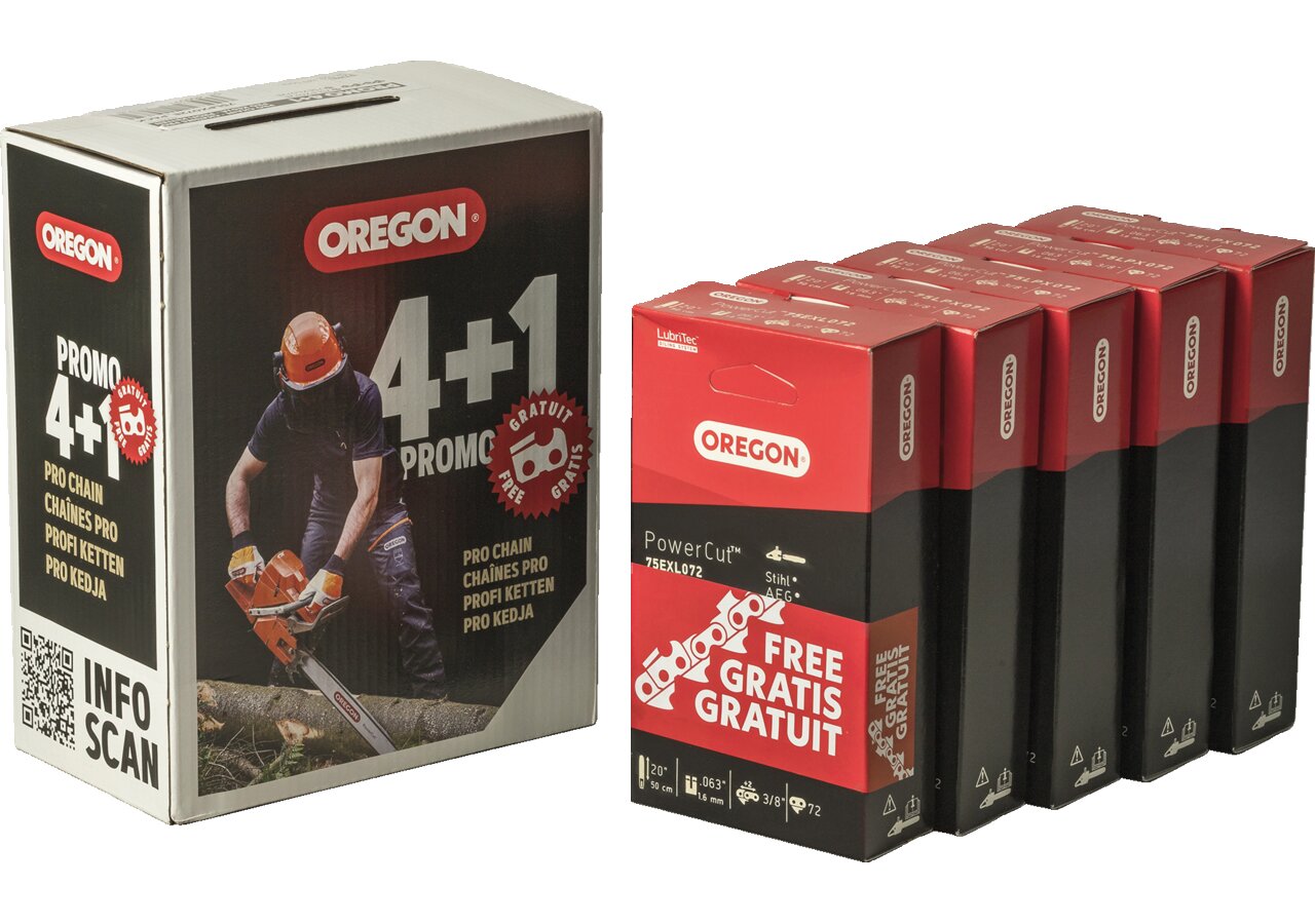 Sägekette Promo 4+1 T 3/8 Zoll, VM, S 1,6 mm, 72E Oregon, 5 Stück GartenShop24
