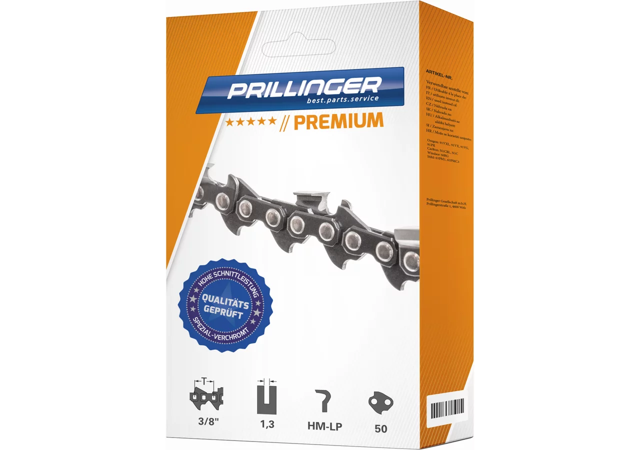 Sägekette Premium T 3/8 Zoll, LP-HM, S 1,3 mm, 50E Typ 91VG/VXL Prillinger Premium