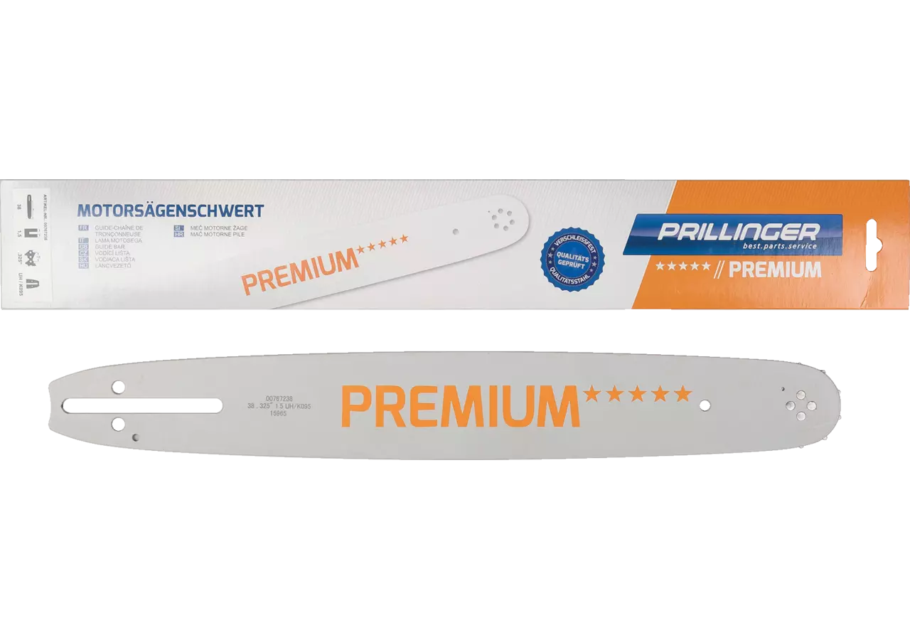 Motorsägenschwert Premium L 38 cm, T .325 Zoll, S 1,5 mm Schlanke Form, mit 4 Nieten im Prillinger Premium