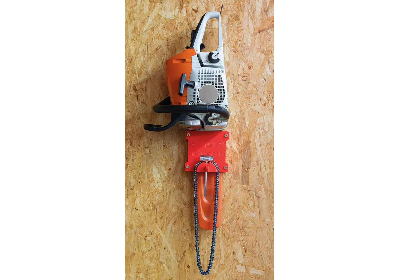 Motorsägenhalter Woodyfix-Multitool 4.0 aus PLA mit Zubehöraufnahme GartenShop24