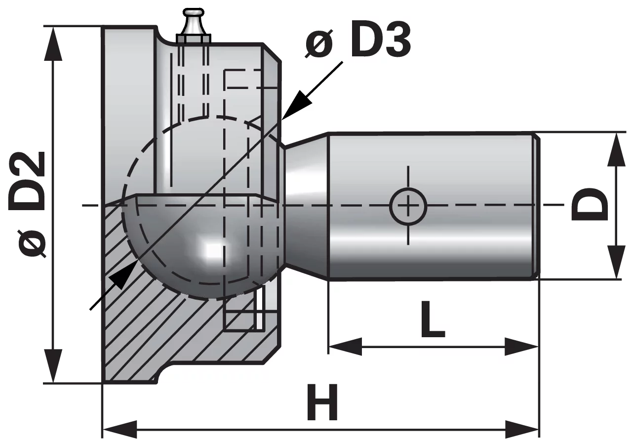 Kugelkopfende Dm 55 / Bolzen Dm 36, Steckverbindung Contarini