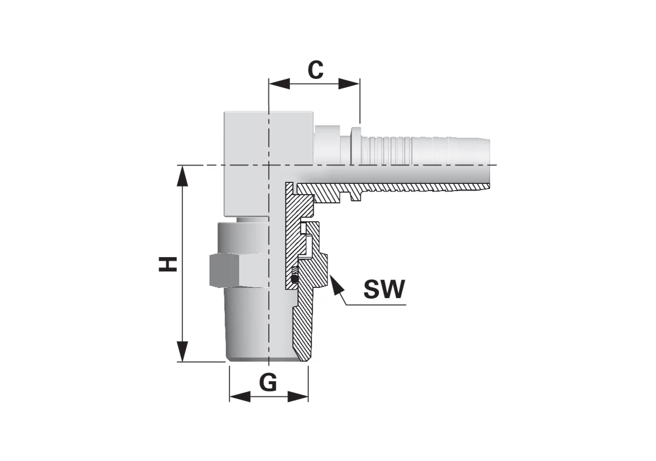 Gewindezapfen NPTF 90 DN10 3/8 Drehbar Standard Alfagomma