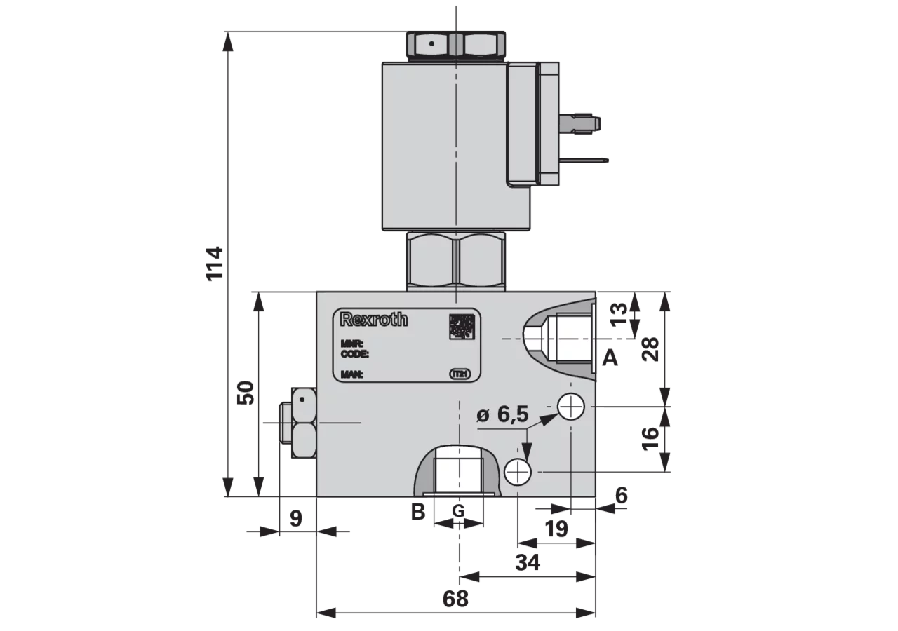 Sitzventil 2/2 Wege DN10 NO G3/8 12V Gehäuse Stahl verzinkt Bosch Rexroth