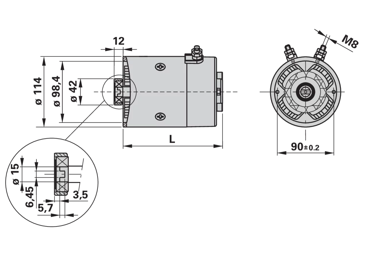 Elektromotor DC114 2100 W 12 V DC, Linkslauf mit Thermoschutz GartenShop24 - Hochwertige Gartengeräte