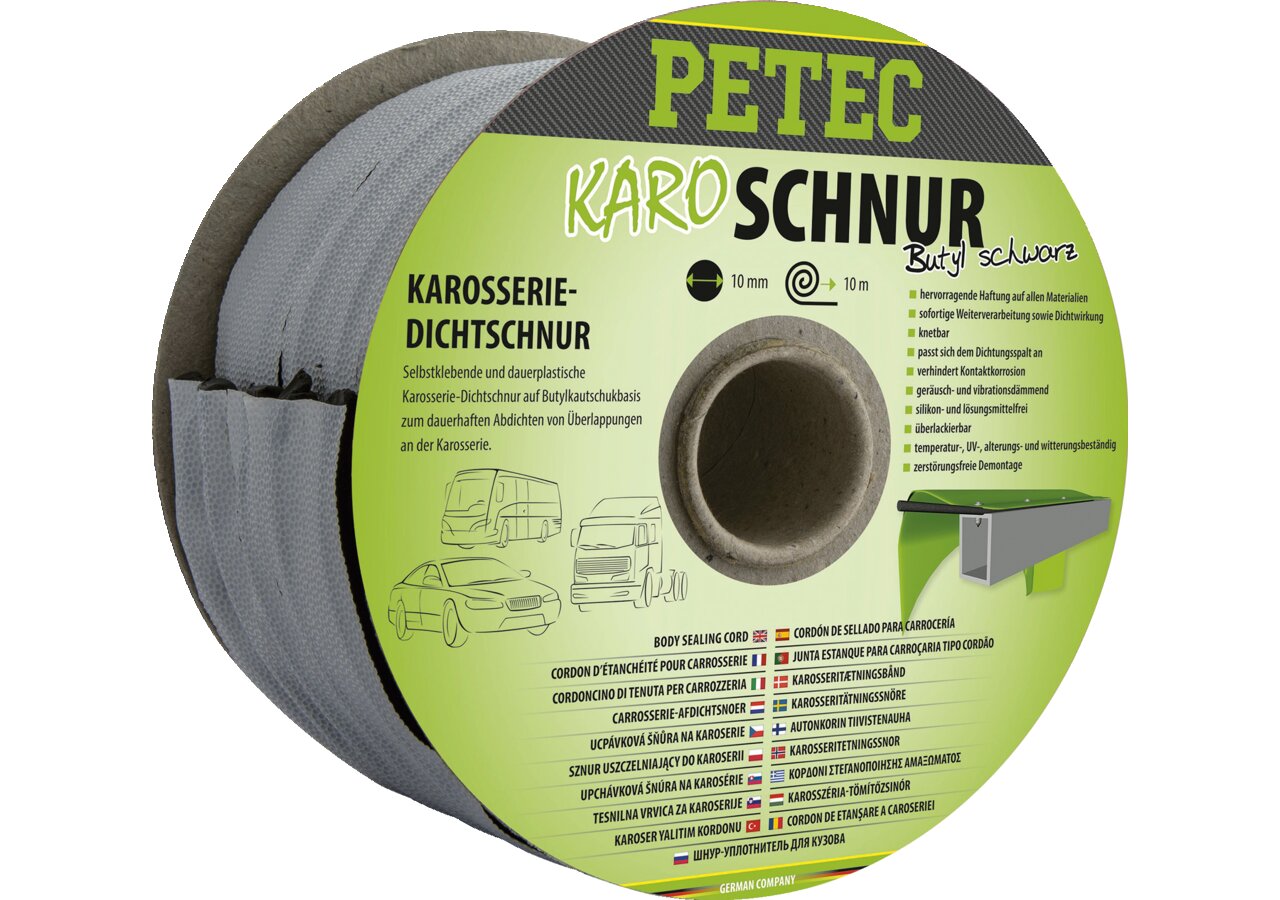 Karosseriedichtschnur schwarz, Dm 10 mm x 10 m selbstklebende und dauerplastische PETEC