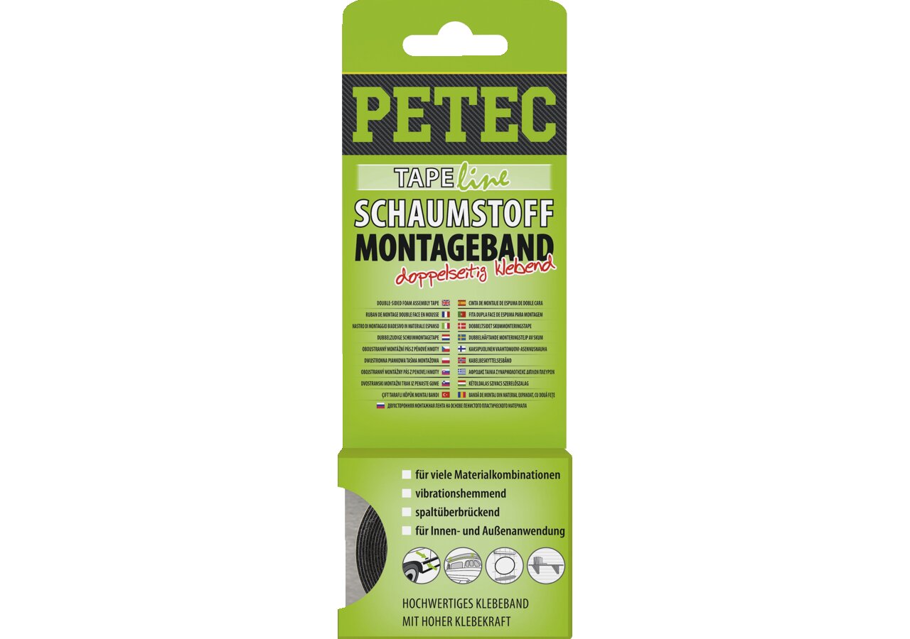 Montageband Schaumstoff schwarz, 12 x 1 mm x 2 m PETEC
