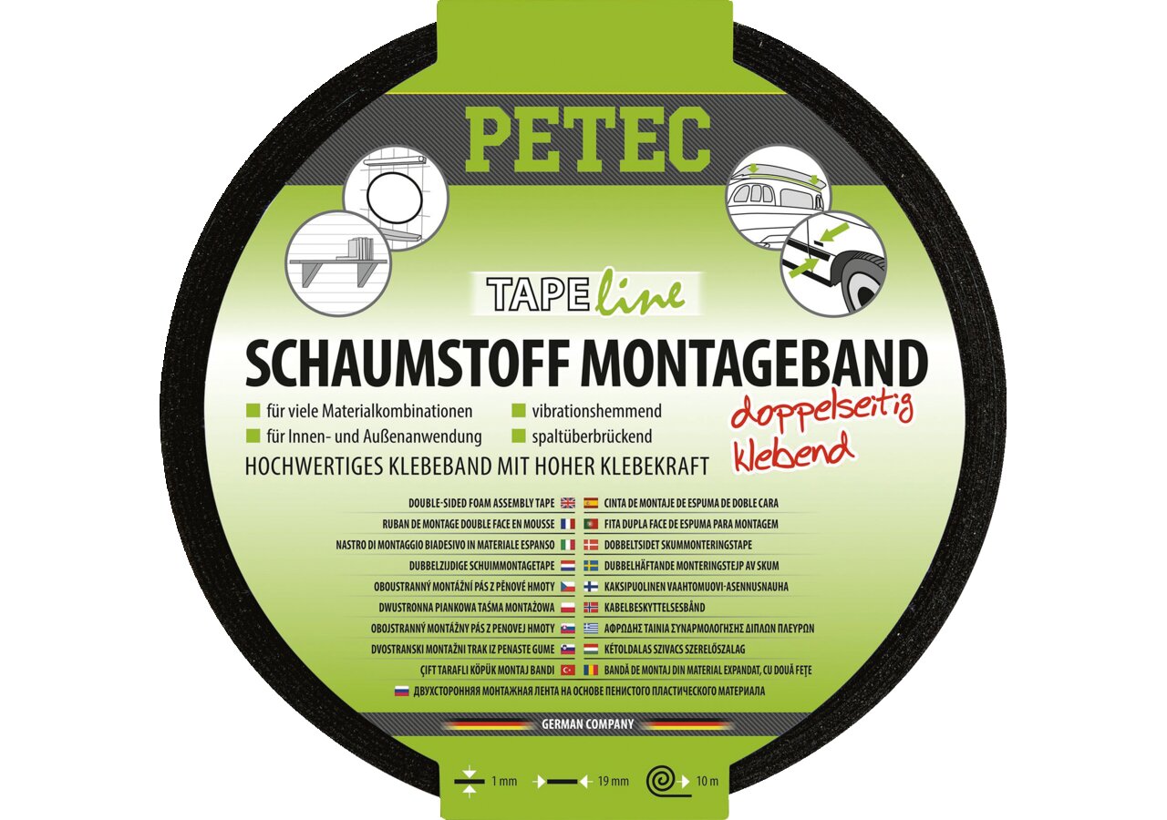 Montageband Schaumstoff schwarz, 19 x 1 mm x 10 m PETEC