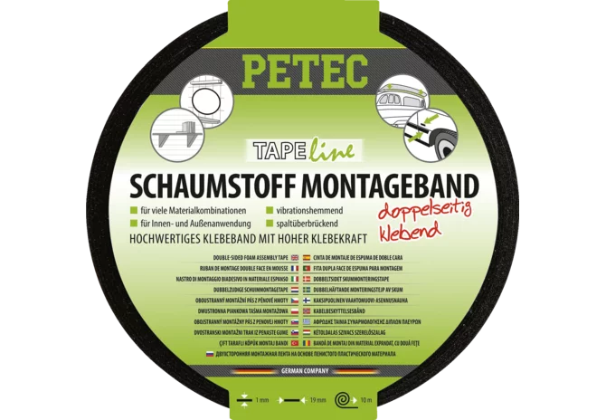 Montageband Schaumstoff schwarz, 19 x 1 mm x 10 m PETEC