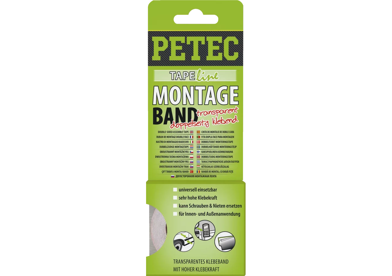 Montageband transparent, 19 x 0,2 mm x 2 m PETEC