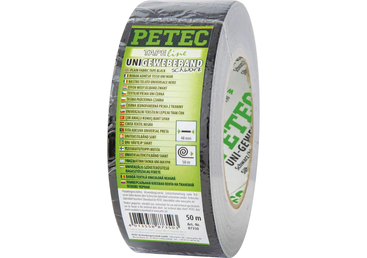 Gewebeband UNI schwarz, 48 x 0,16 mm x 50 m PETEC