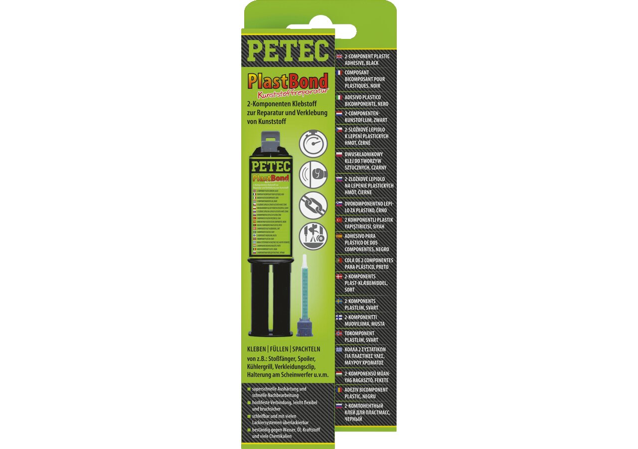 Kunststoffreparatur PlastBond schwarz, 24 ml Doppelspritze inkl. Mischrohr PETEC