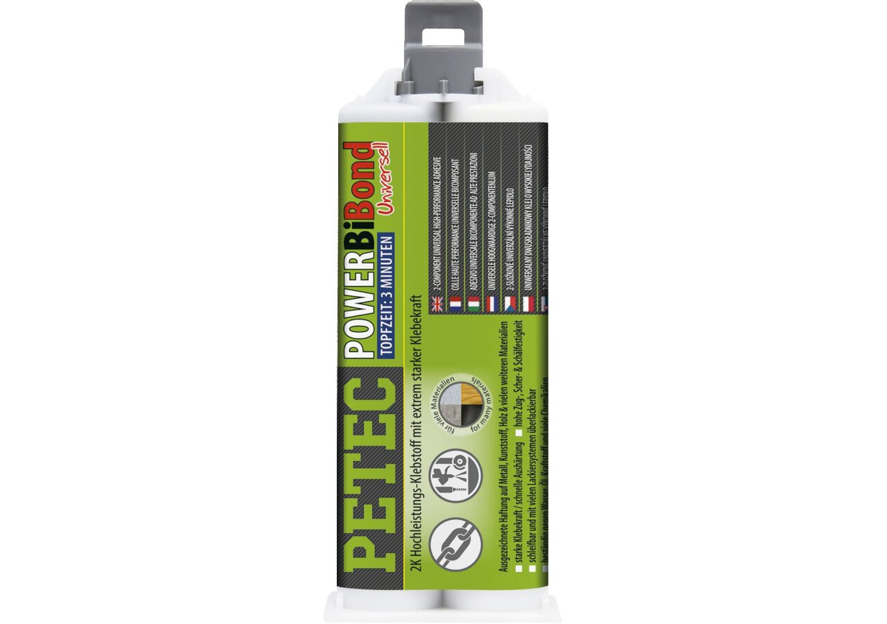 Hochleistungsklebstoff POWER BiBond 2-K weiß/gelb, 50 ml Doppelkartusche ohne Mischrohr PETEC