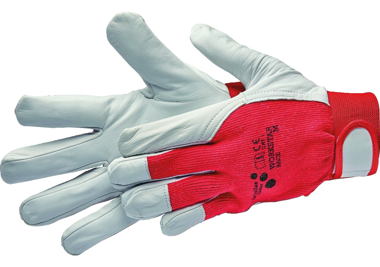 Arbeitshandschuhe Leder Star, Grau-Rot, Größe M/8 mit Klettverschluß GartenShop24 - Hochwertige Gartengeräte