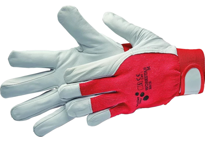 Arbeitshandschuhe Leder Star, Grau-Rot, Größe L/9 mit Klettverschluß GartenShop24 - Hochwertige Gartengeräte