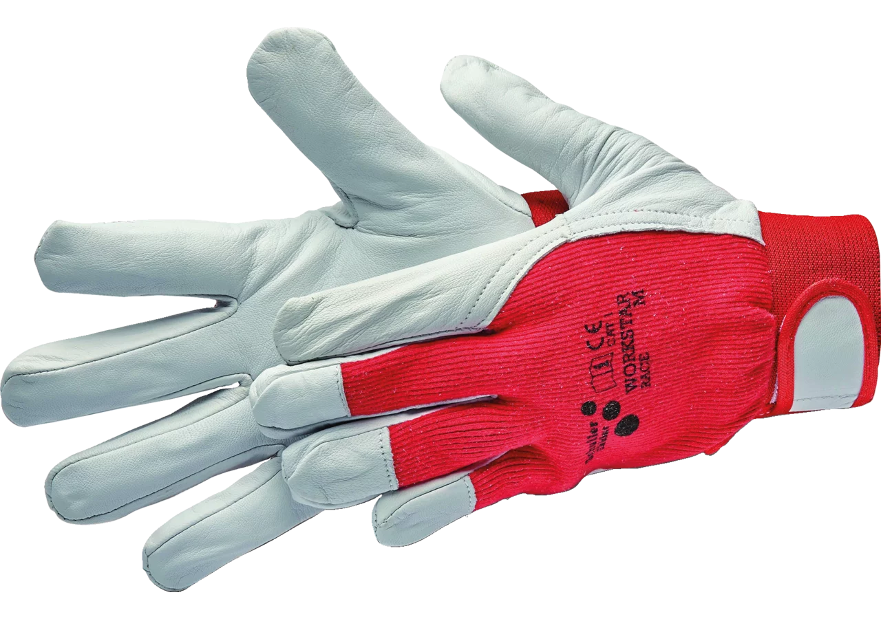 Arbeitshandschuhe Leder Star, Grau-Rot, Größe XL/10 mit Klettverschluß GartenShop24 - Hochwertige Gartengeräte