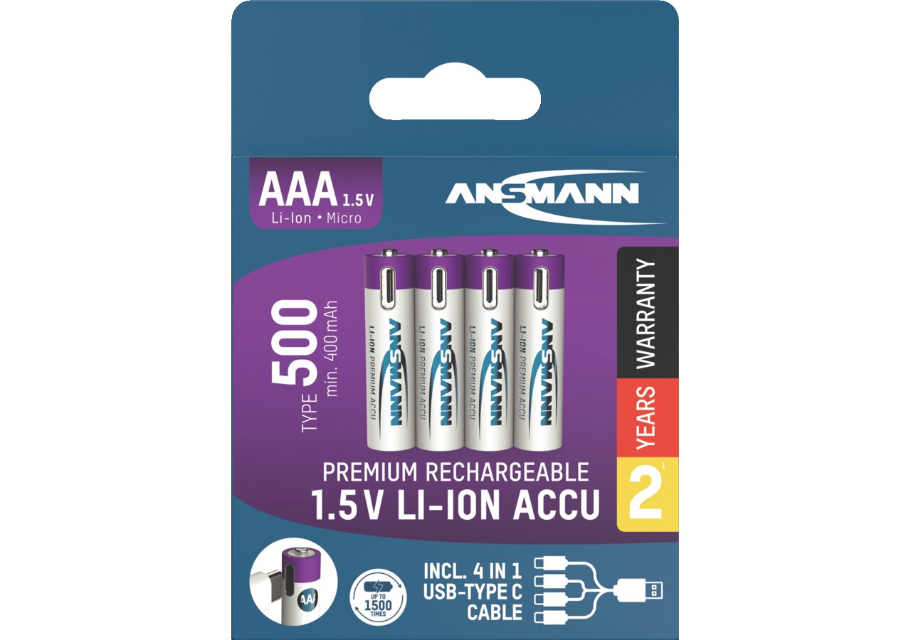 Akku Micro AAA, Li-Ion 1,5 V 500 mAh ANSMANN