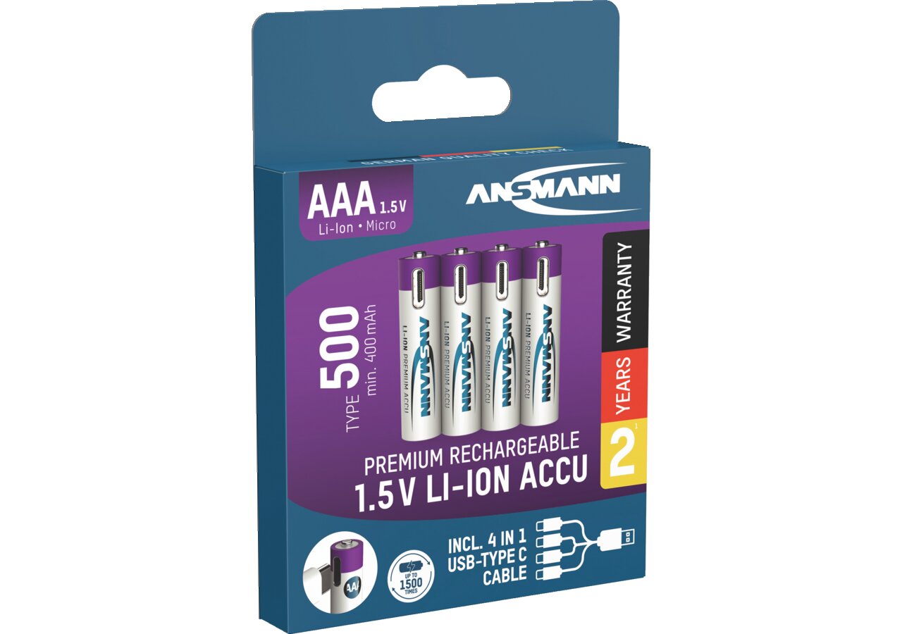 Akku Micro AAA, Li-Ion 1,5 V 500 mAh ANSMANN