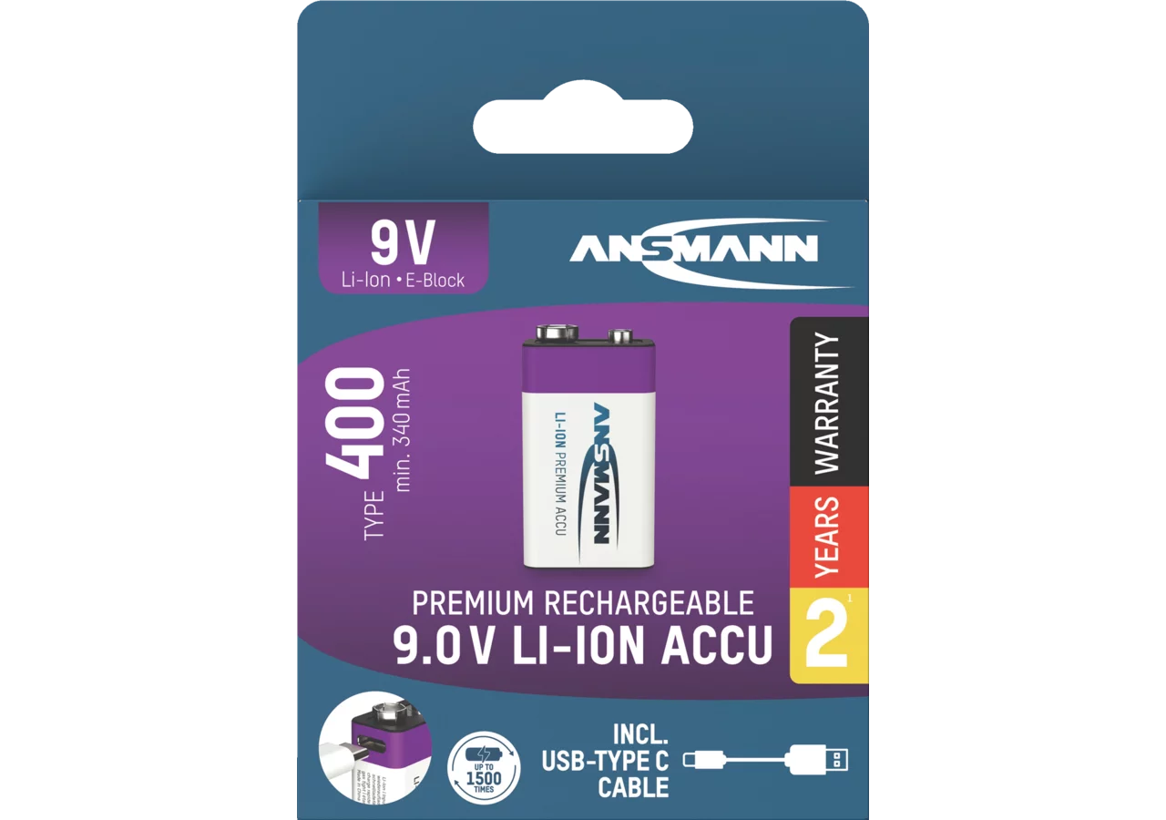Akku E Block, Li-Ion 9 V 400 mAh ANSMANN