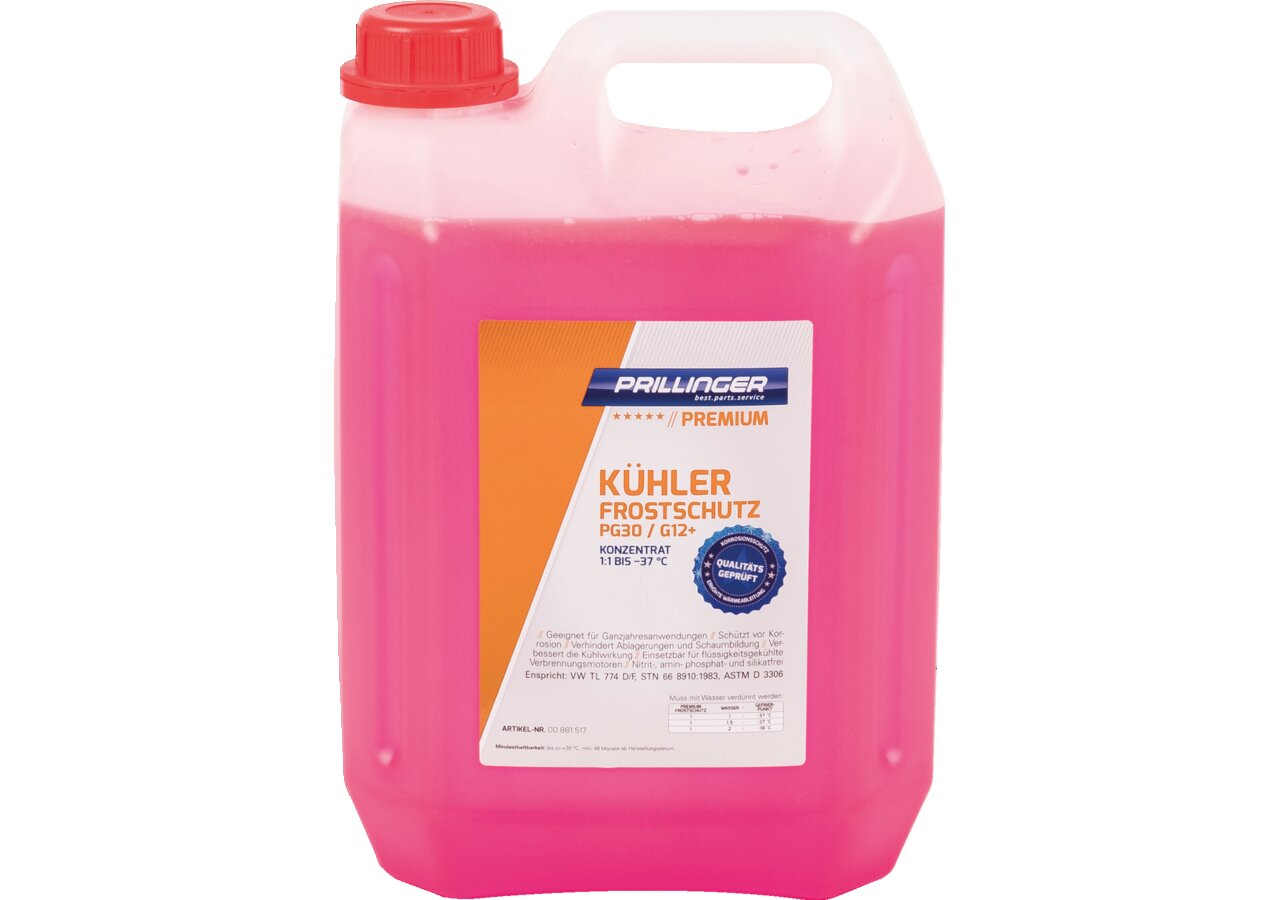 Kühlerfrostschutz Konzentrat PG30 / G12+ 1:1 -37 Grad, 5 Liter Prillinger Premium