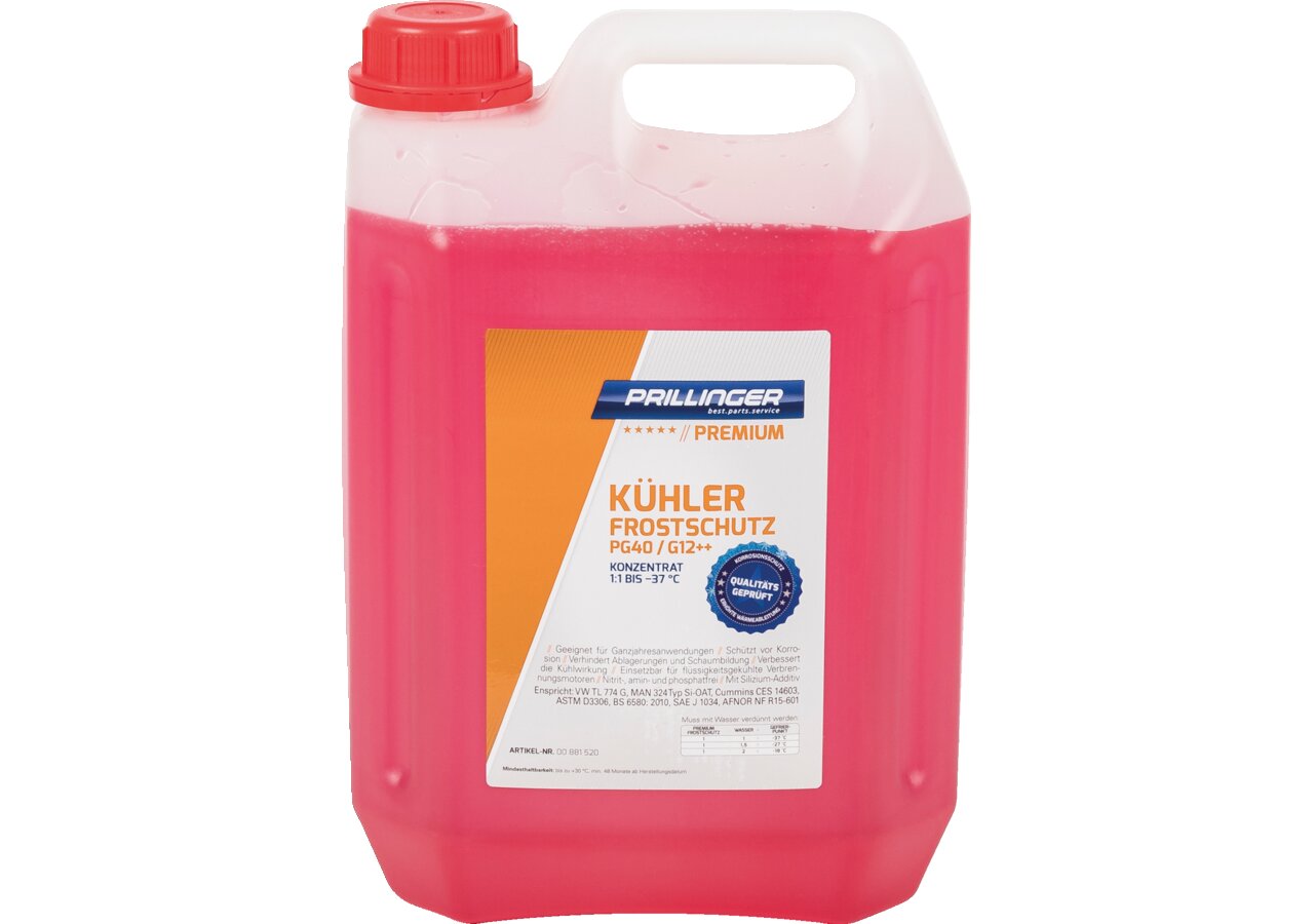 Kühlerfrostschutz Konzentrat PG40 / G12++ 1:1 -37 Grad, 5 Liter Prillinger Premium