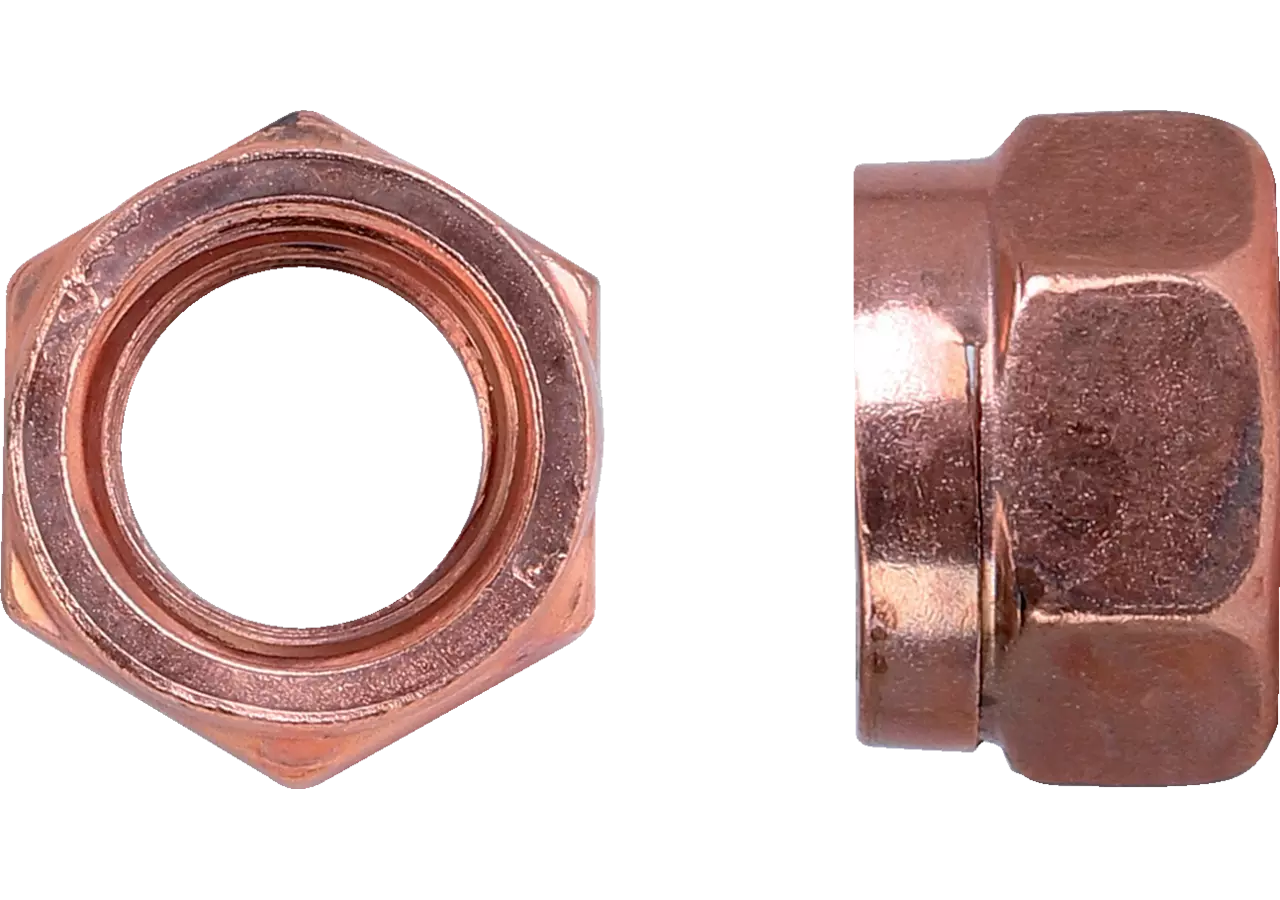 Kupfermutter M10, mit SW17, Thermag selbstsichernd, Stahl galvanisch verkupfert GartenShop24