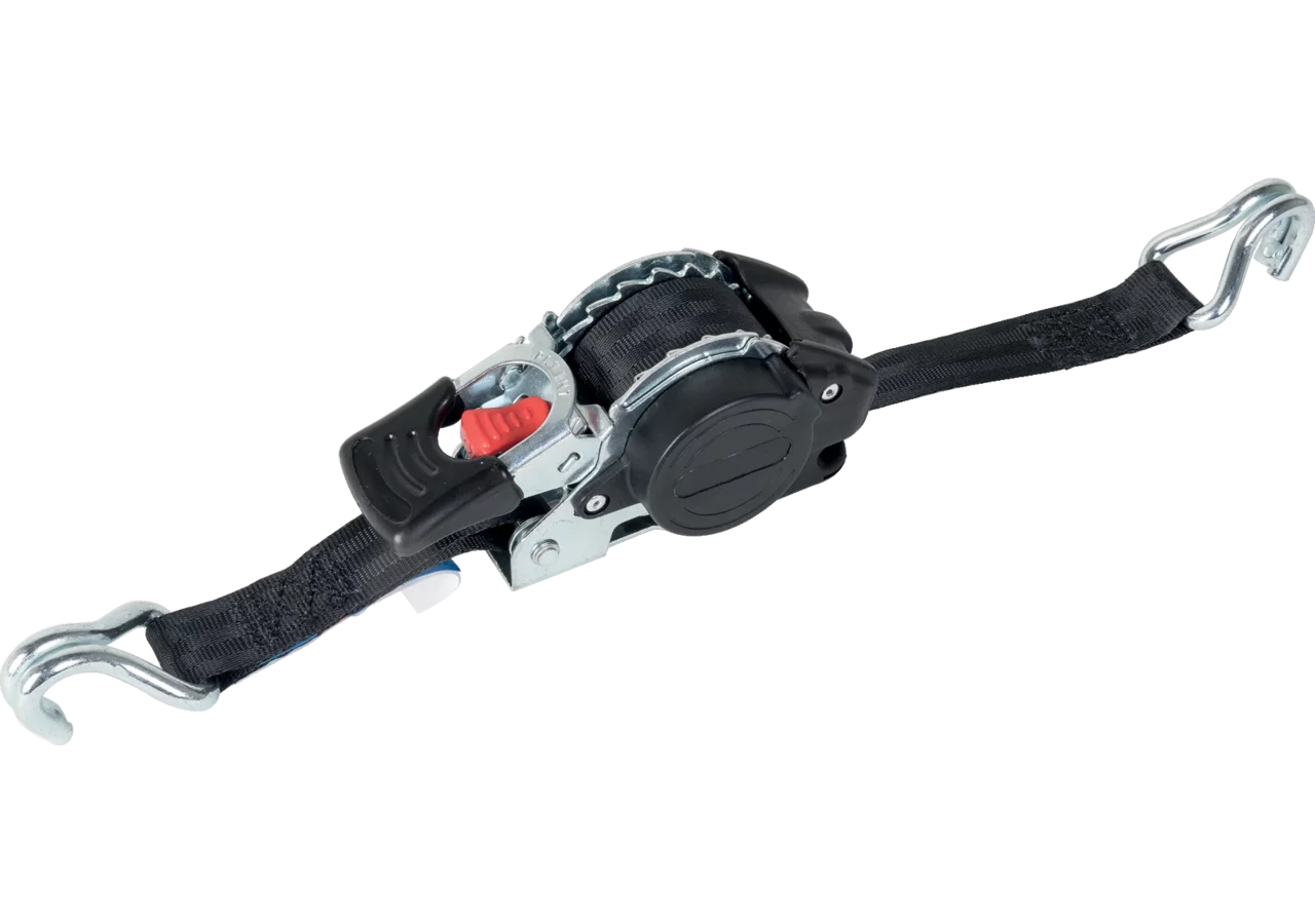 Zurrgurt mit Aufrollmechanismus 3 Meter, Spitzhaken nach EN 12195-2 Breite 25 mm McBull