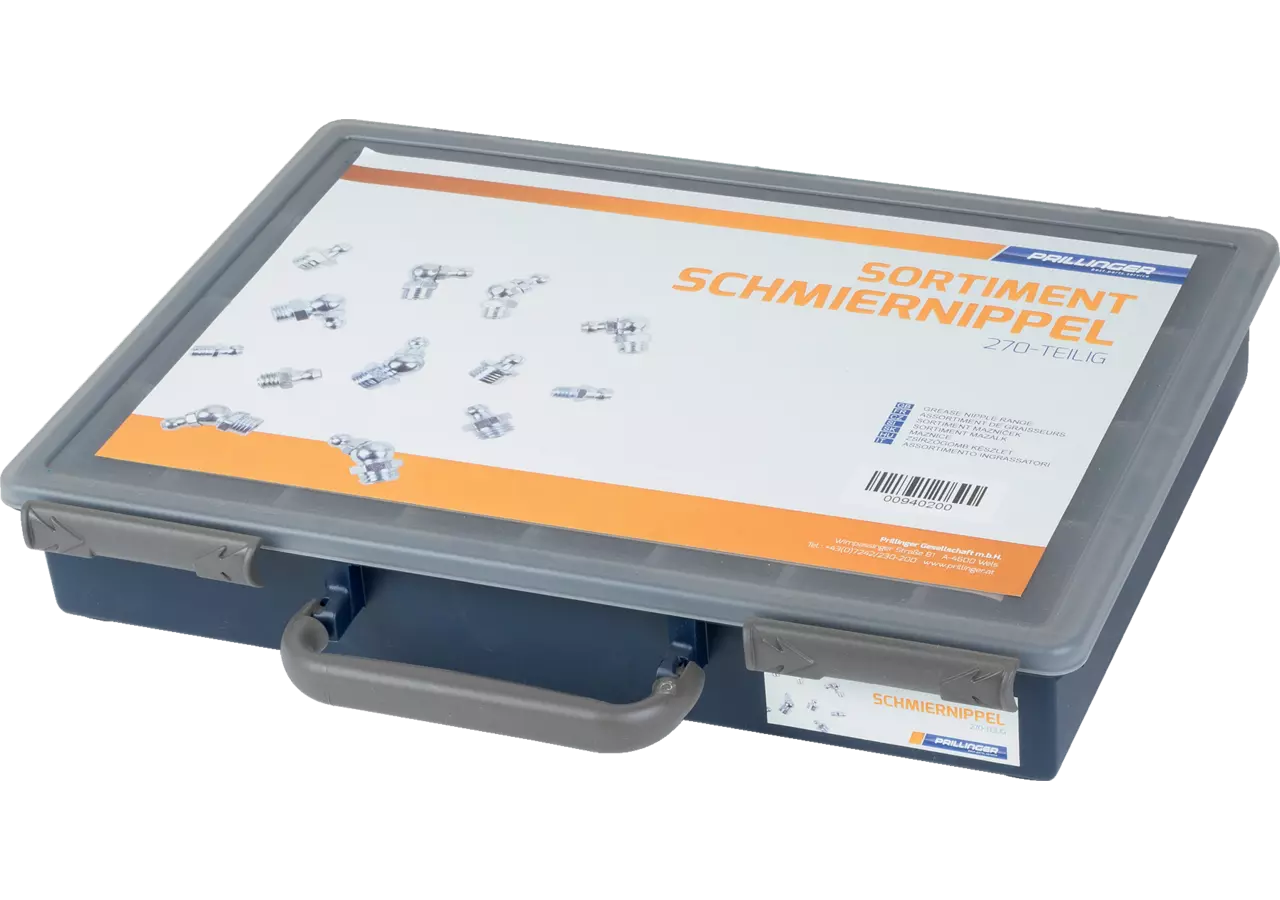 Kegelschmiernippel Sortiment 270-teilig, H1, H2, H3 Stahl verzinkt, DIN71412 Form A,B,C Prillinger