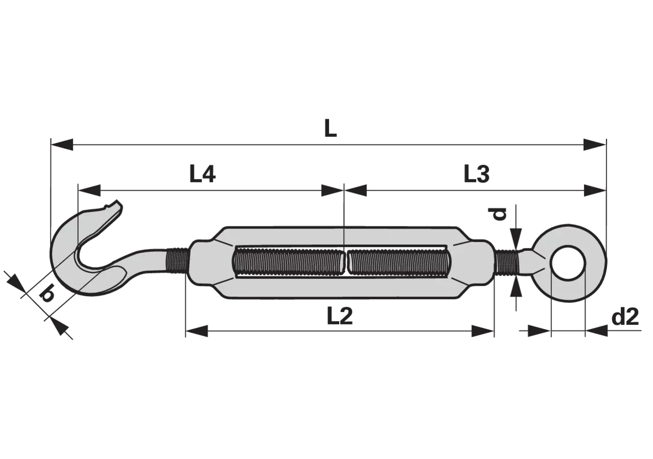 Spannschloss M12 x 125 mm, mit Haken und Öse, Güte C15 Stahl verzinkt, DIN1480 GartenShop24