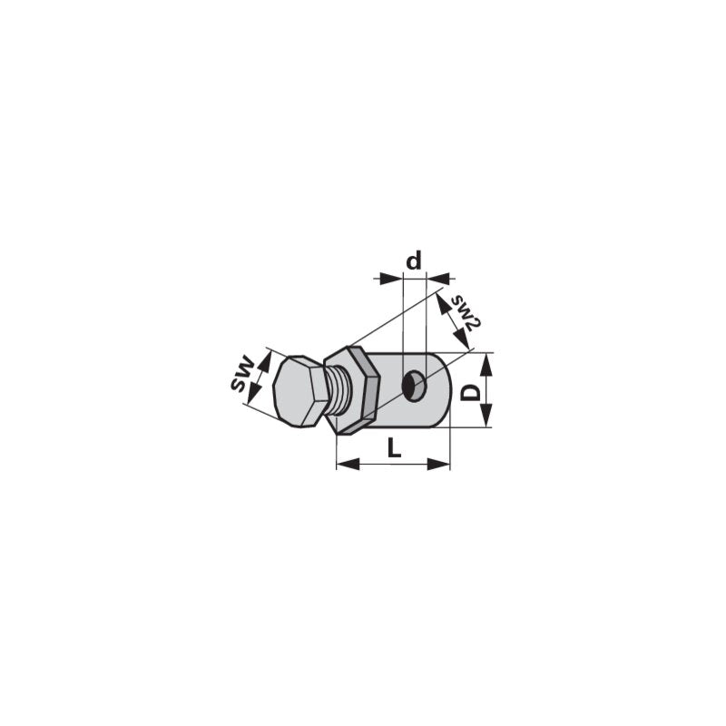 Schraubnippel Dm 6,95 x 10,0 mm, mit Sechskantschraube, 10 Stück passend für Seilzug Dm 2,2 mm