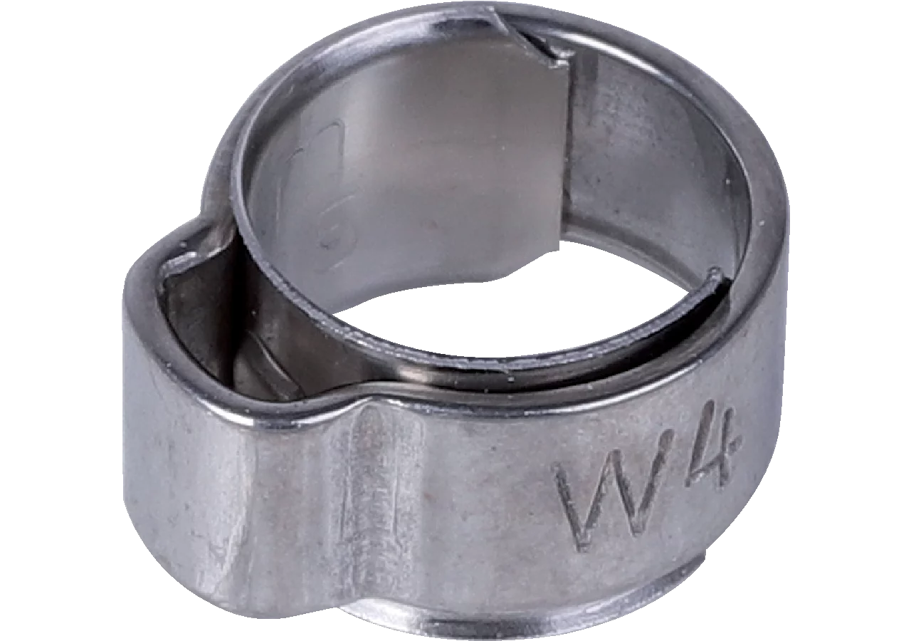 1-Ohr-Klemmen Dm 13,0 - 15,3 mm, mit Einlagering, 10 Stück Edelstahl W4 ABA