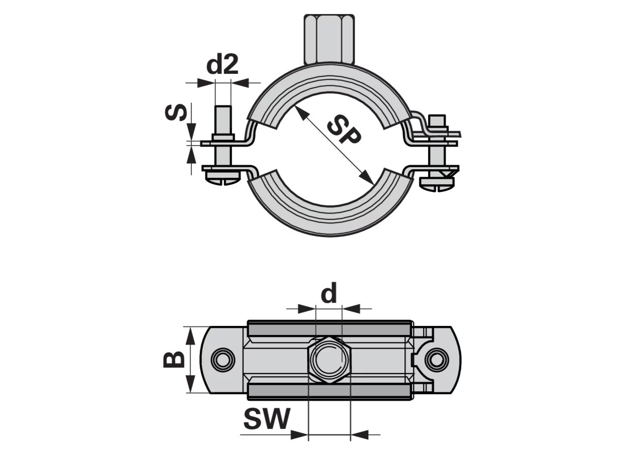 Gummirohrschelle zweischraubig, FRS-L Universal Dm 76 - 80, M8/M10 Fischer