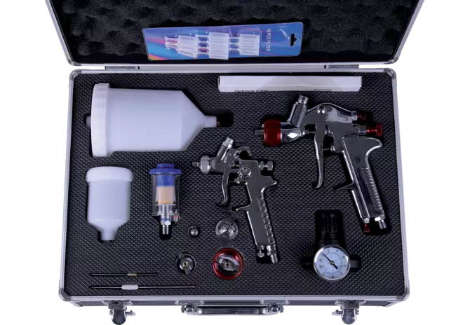 Lackierpistolen Set, 2 Spritzen - 4 Düsensätze im Alukoffer GartenShop24 - Hochwertige Gartengeräte