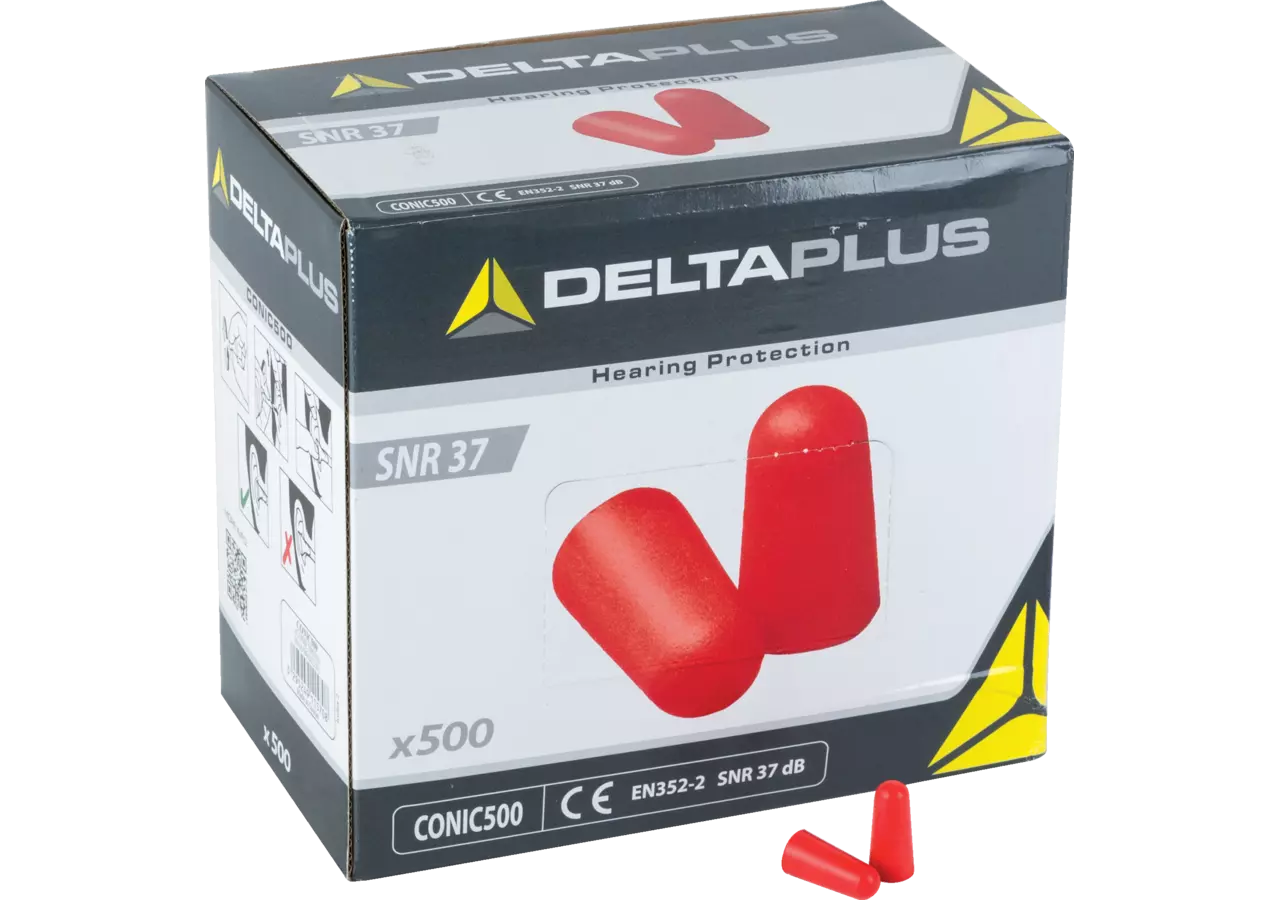 Einweggehörschutzstöpseln 500 Paar, Dm 12 mm passend zu Spenderbox (00 979 302) Deltaplus