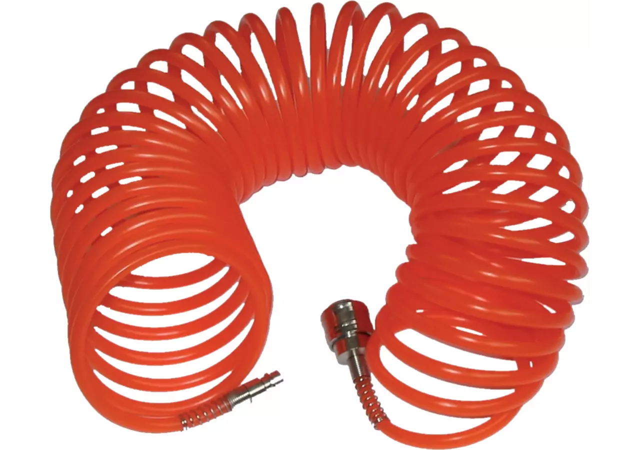 Druckluft-Spiralschlauch 10 Meter, ID 6 mm, AD 8 mm mit 1/4 Zoll Schnellkupplungen SW-Stahl
