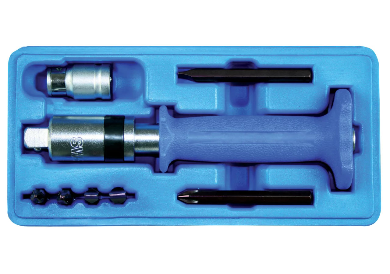Handschlagschrauber 8-teilig, mit Kreuz/Schlitzklingen in Kunststoffkassette SW-Stahl