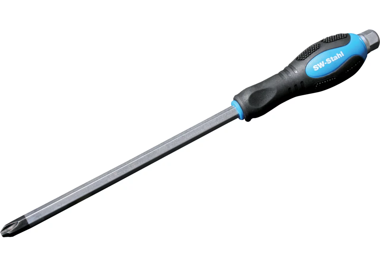 Schraubendreher PH1 x 75 mm, mit Kreuzschlitz mit durchgesteckter, schlagfester Sechskant Klinge SW-Stahl