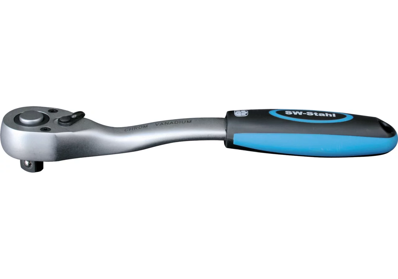 Umschaltratsche L 255 mm, mit gebogenem Schaft und 1/2 Zoll Antrieb SW-Stahl