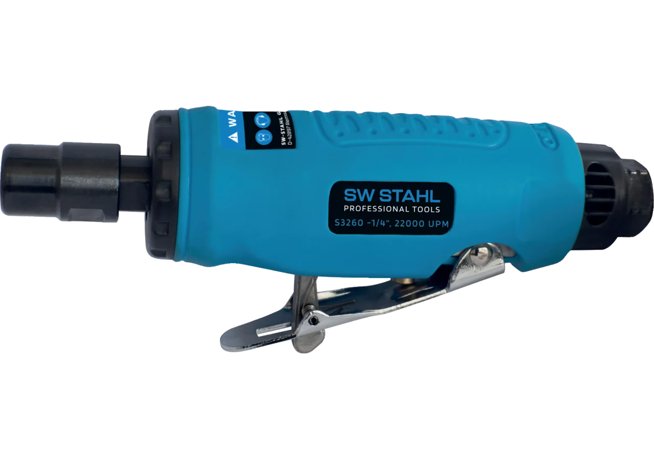 Druckluft-Stabschleifer kurz 180° gerade, 126 L/min, 6,3 bar mit 1/4 Zoll Schnellkupplungen SW-Stahl