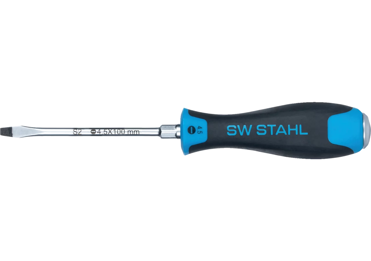Schraubendreher 4,5 x 100 mm, mit Schlitz mit durchgesteckter, schlagfester Sechskant Klinge SW-Stahl