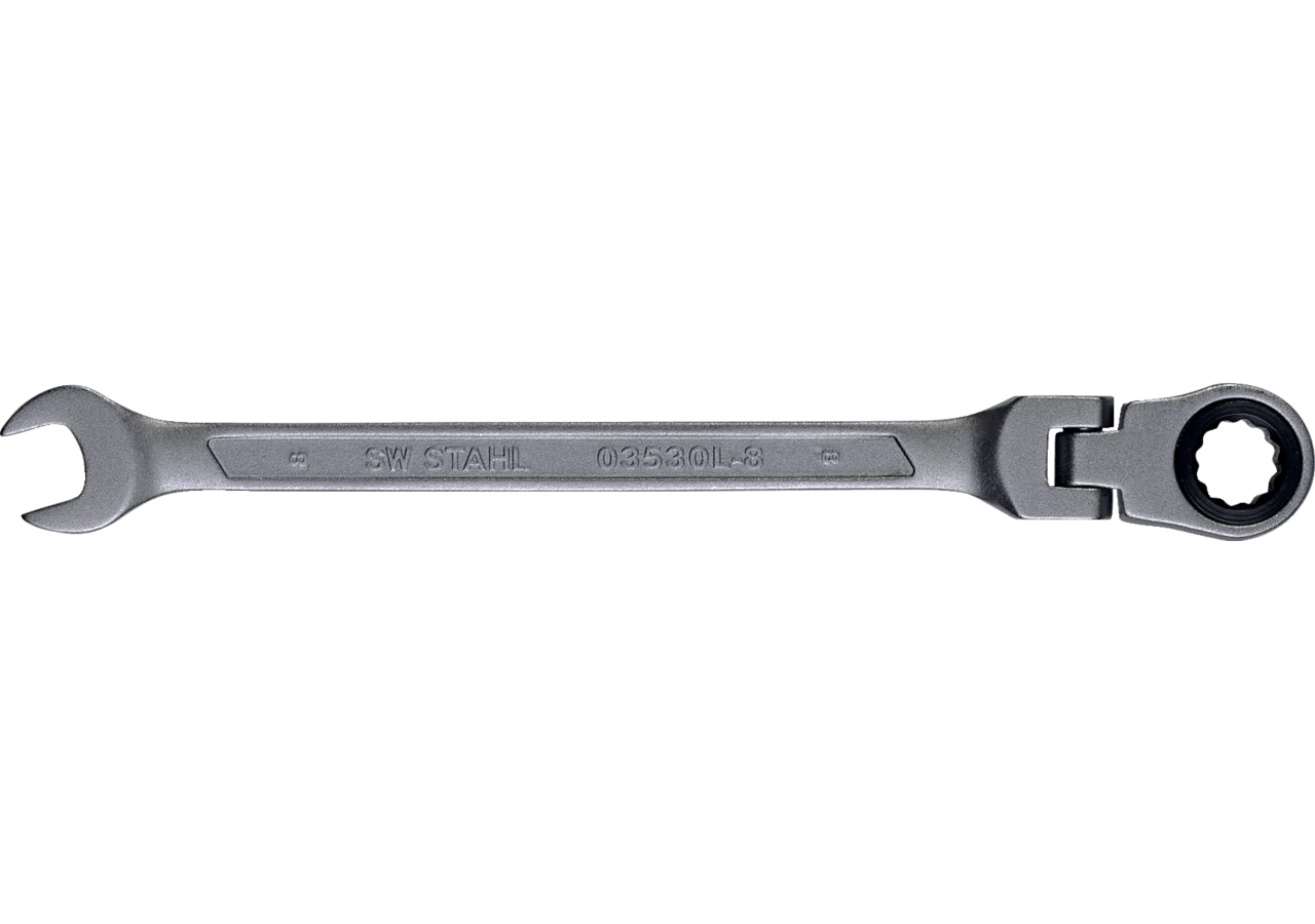 Ratschenschlüssel SW 8 x 140 mm, mit Gelenk, Gabel-/Ring Ausführung SW-Stahl