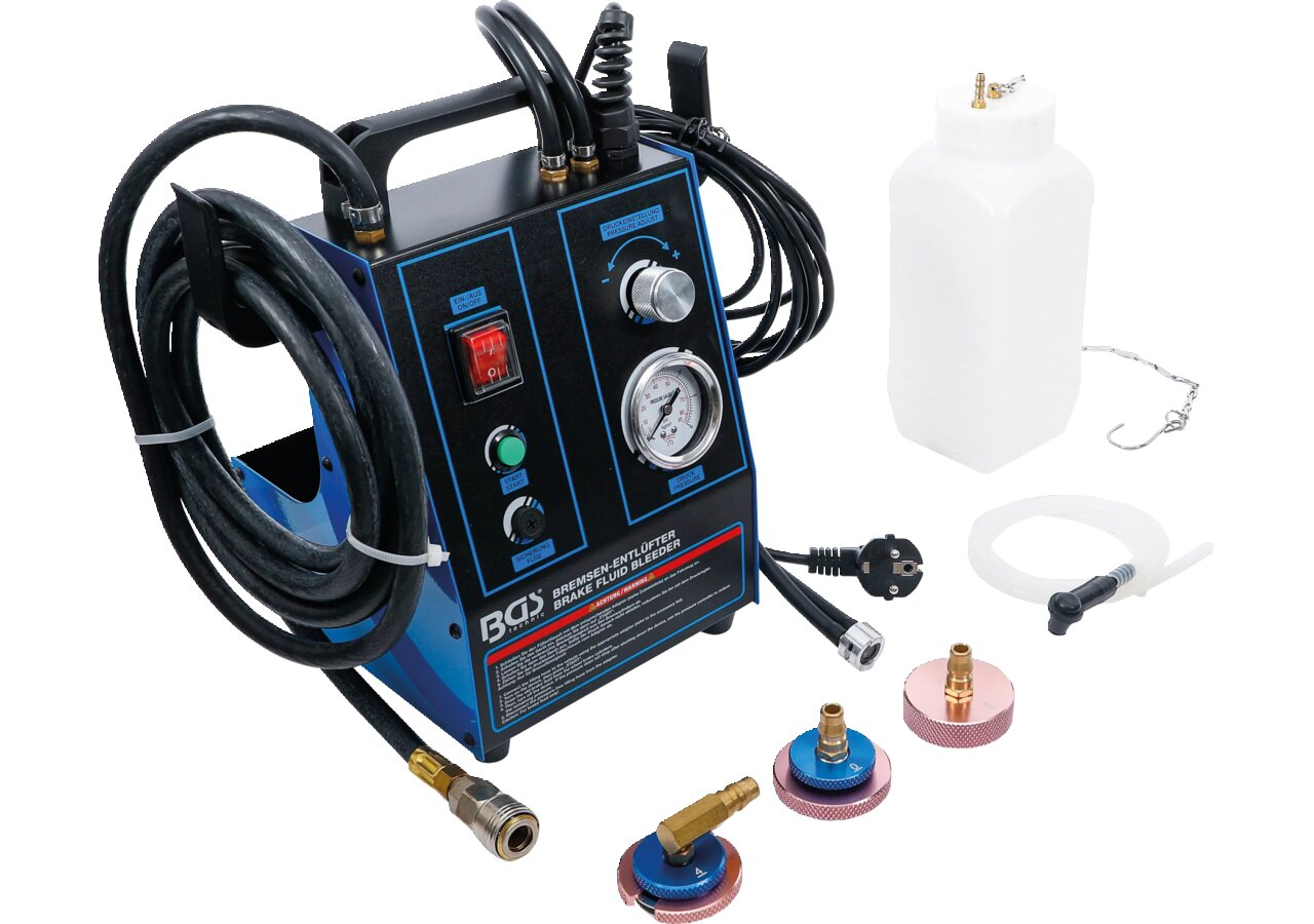 Bremsen-Entlüftungsgerät 35 Watt, 230 V inklusive Adaptersatz BGS