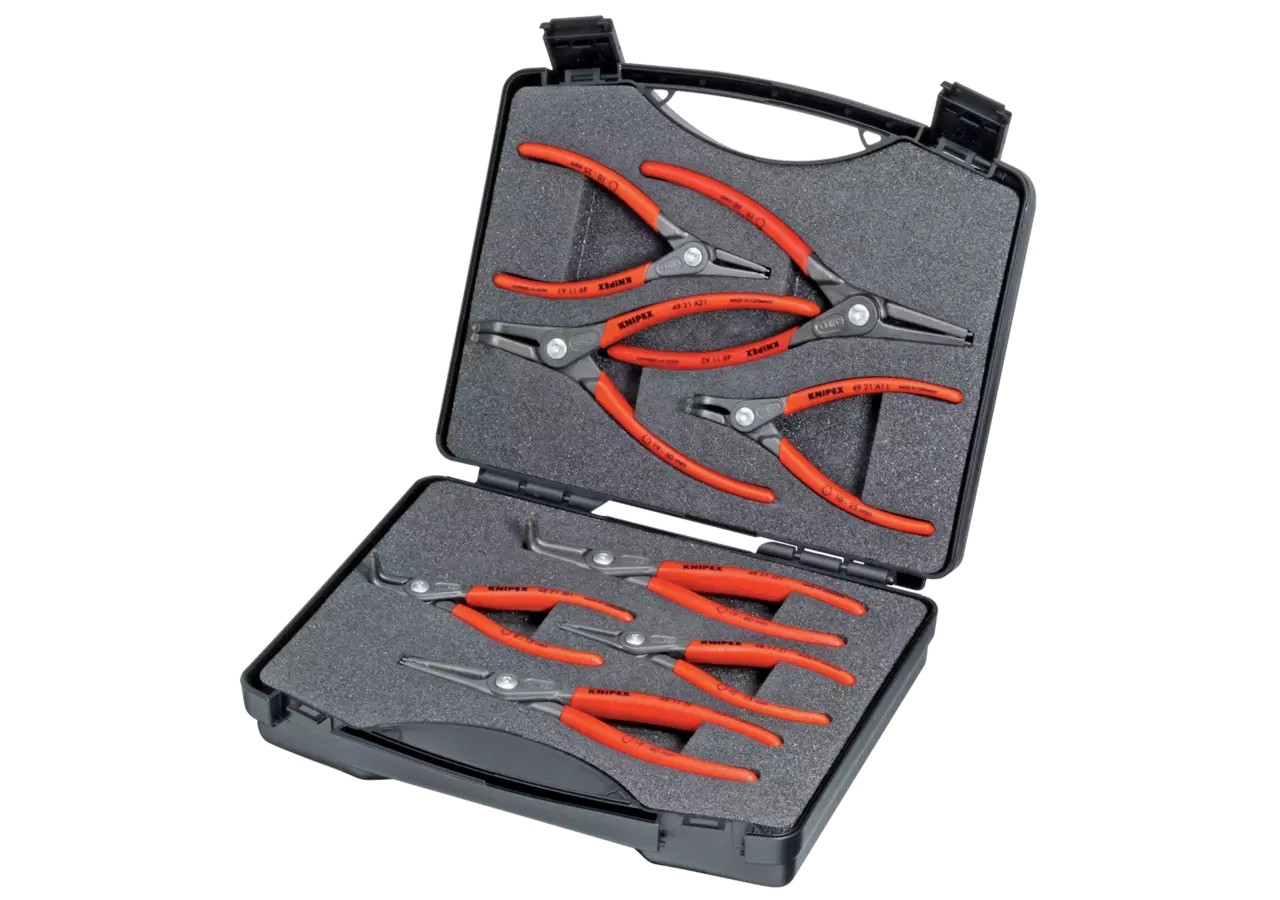 Sicherungsringzangen-Set 8-teilig, 90/180° gebogen-gerade Ausführung für Aussen- und Innensicherung – passend für Aussen- und Innensicherung Ausführung Griffe mit rutschhemmendem Ku Knipex