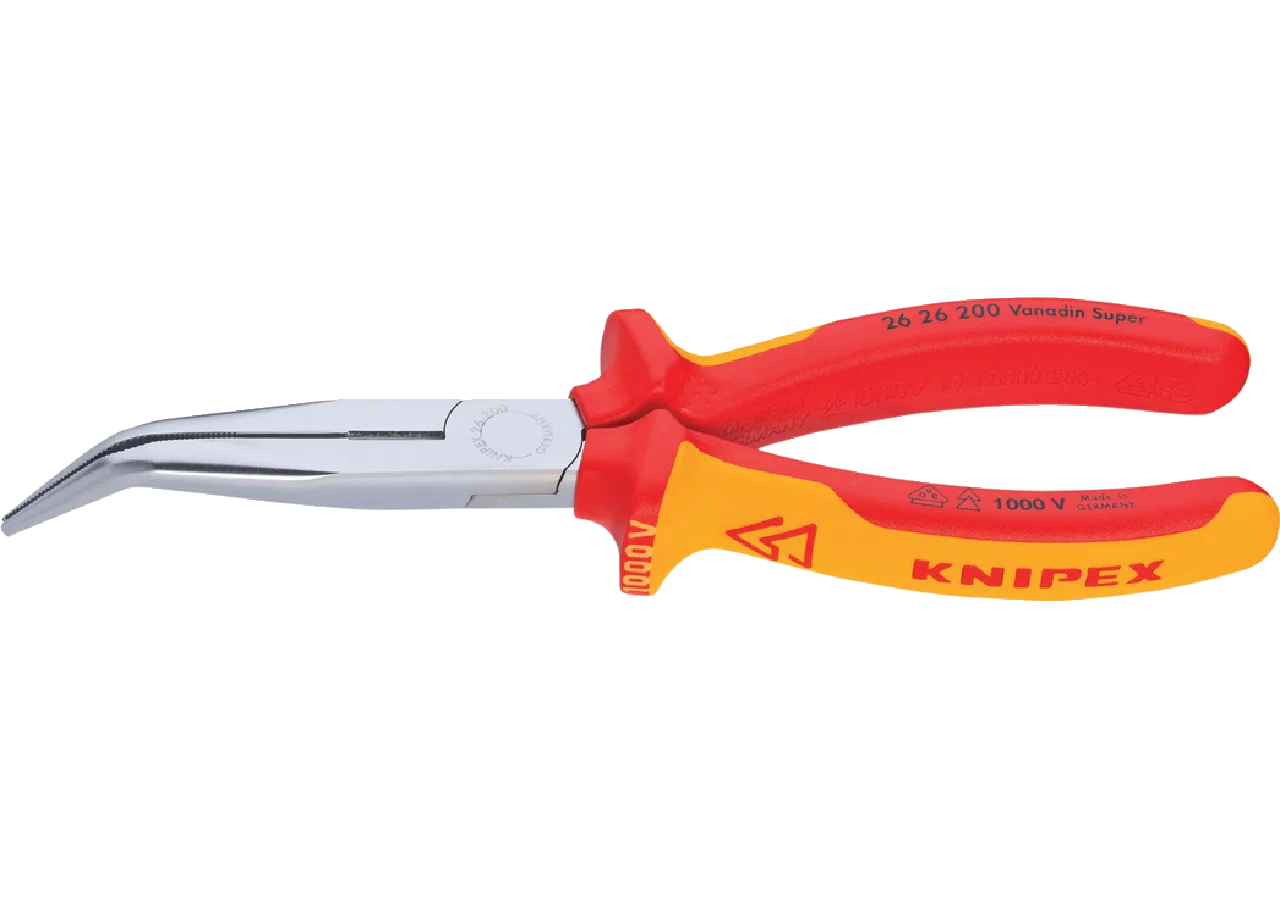 Spitzzange Dm 2,2 - 3,2 mm, L 200 mm, gebogen mit Schneide, VDE-geprüft Knipex