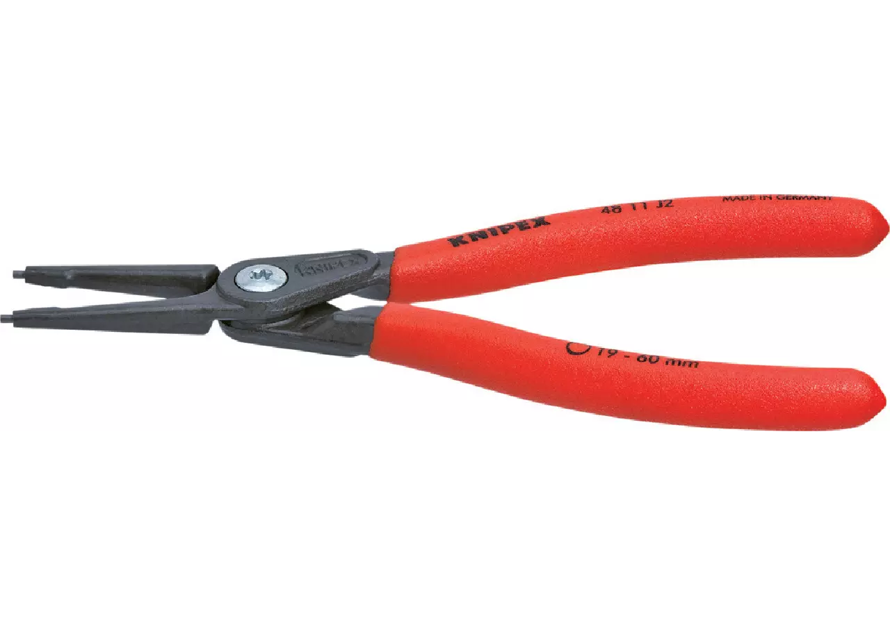 Sicherungsringzange Dm 19 - 60 mm, L 180 mm, 180° gerade für Bohrung-Innensicherung – passend für Bohrung-Innensicherung Mit eingesetzten Spitzen für s Knipex