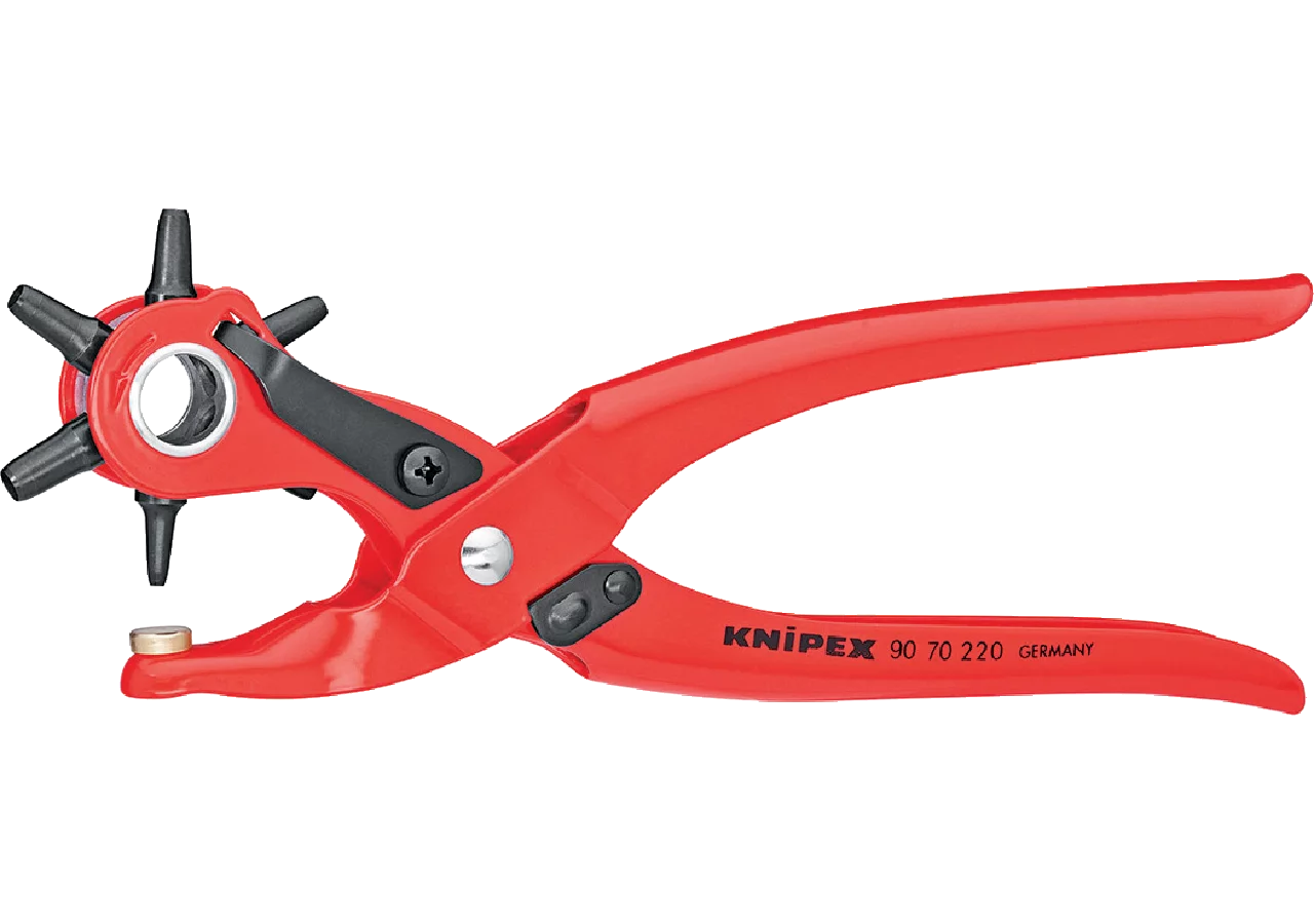 Revolverlochzange Dm 2,0 - 5,0 mm, L 220 mm rot pulverbeschichtet Knipex