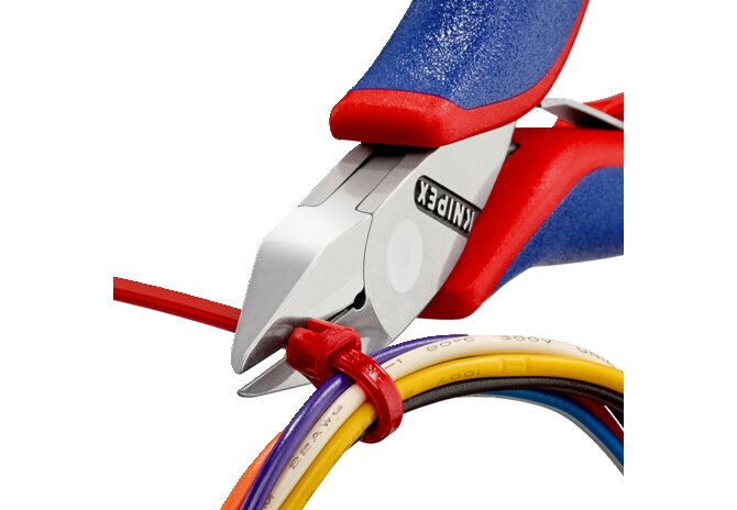 Elektronikseitenschneider mit durchgesteckten Gelenk L 115 mm Mittelharter Draht bis Ø 0,8 mm Knipex