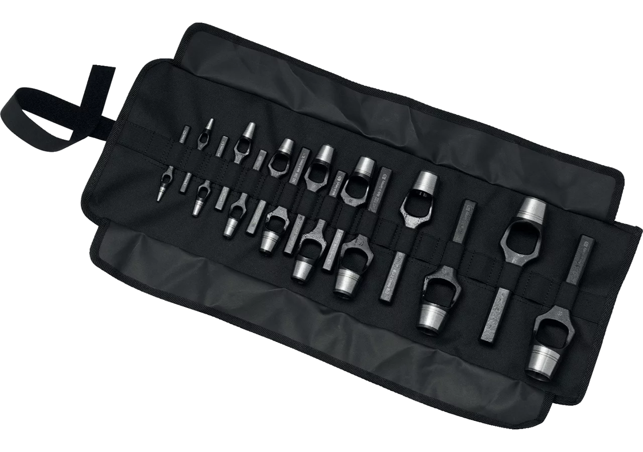 Henkellocheisensatz 15-teilig Dm 2 - 30 mm in Rolltasche gefertigt aus Werkzeugstahl Rennsteig