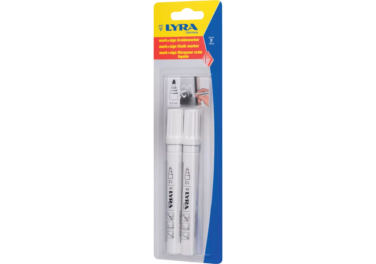 Kreidemarker M+Sign weiß abwischbar 2 Stück im Blister Lyra